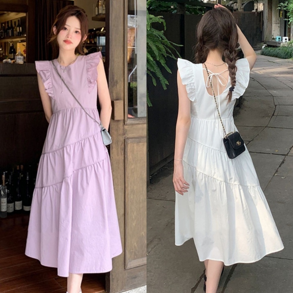 Blossom Closet ชุดเดรสระบาย กระโปรงทรงเอ ความยาวปานกลาง ทรงหลวม สไตล์สาวหวาน