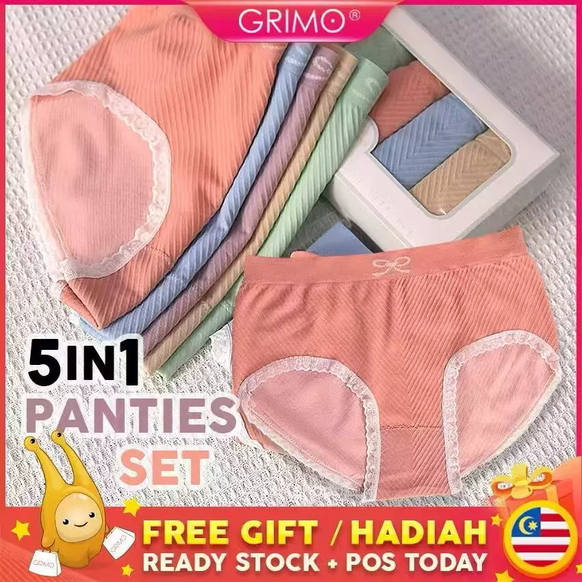GRIMO Funmore กางเกงริบบิ้นชุด 5in1 ผู้หญิงผ้าชุดชั้นในชุดชั้นใน Wanita Seluar Dalam ภายในสวมใส่P013