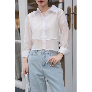 Silk double layer cropped shirt by MAMIL