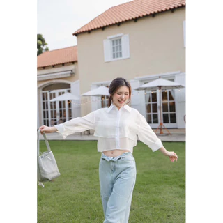 Silk double layer cropped shirt by MAMIL