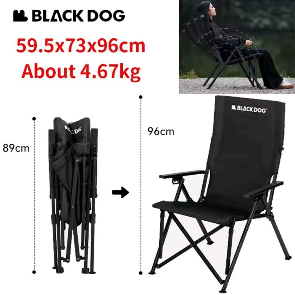 ⚡BLACKDOG⚡เก้าอี้พนักพิงหลังสูงปรับ3ระดับ Camping นั่งสบายรับน้ำหนักได้120kg.