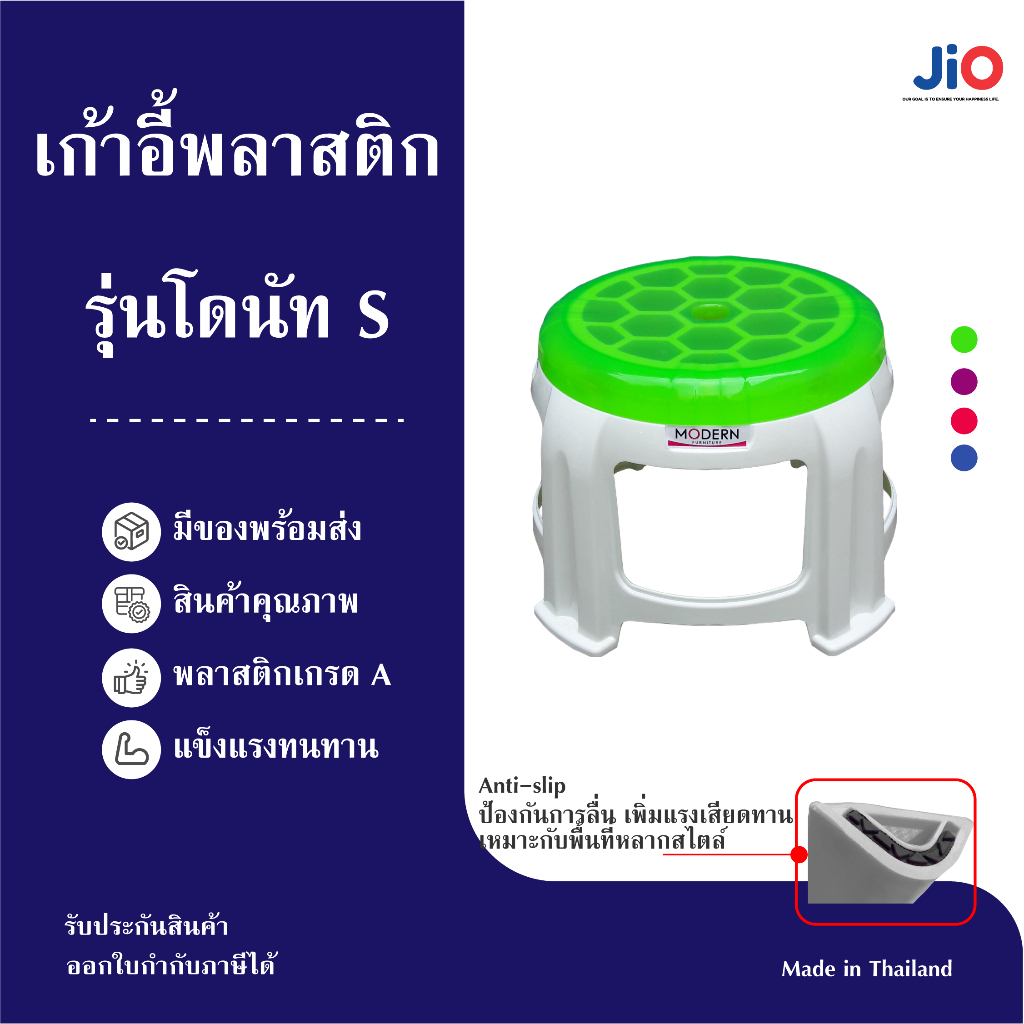 Jio เก้าอี้พลาสติก ไม่มีพนักพิง หน้ากลม ขาขาว รุ่น โดนัท ไซส์ S  มี 4 สีให้เลือก