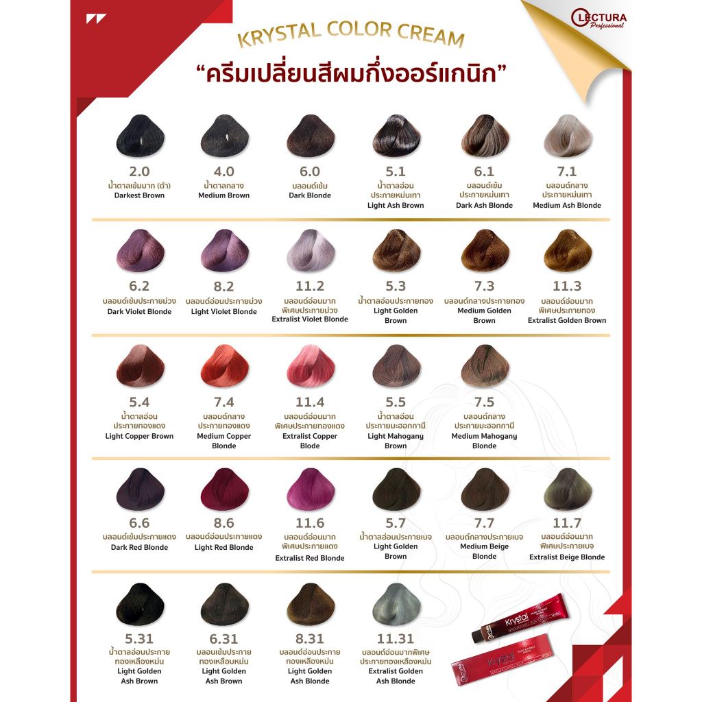 LECTURA สีย้อมผมเลคทูร่ากึ่งออแกนิก 100ml. เลคทูร่า คริสตัล คัลเลอร์ ครีม สีย้อมผมผลิตภัณฑ์เปลี่ยนสี