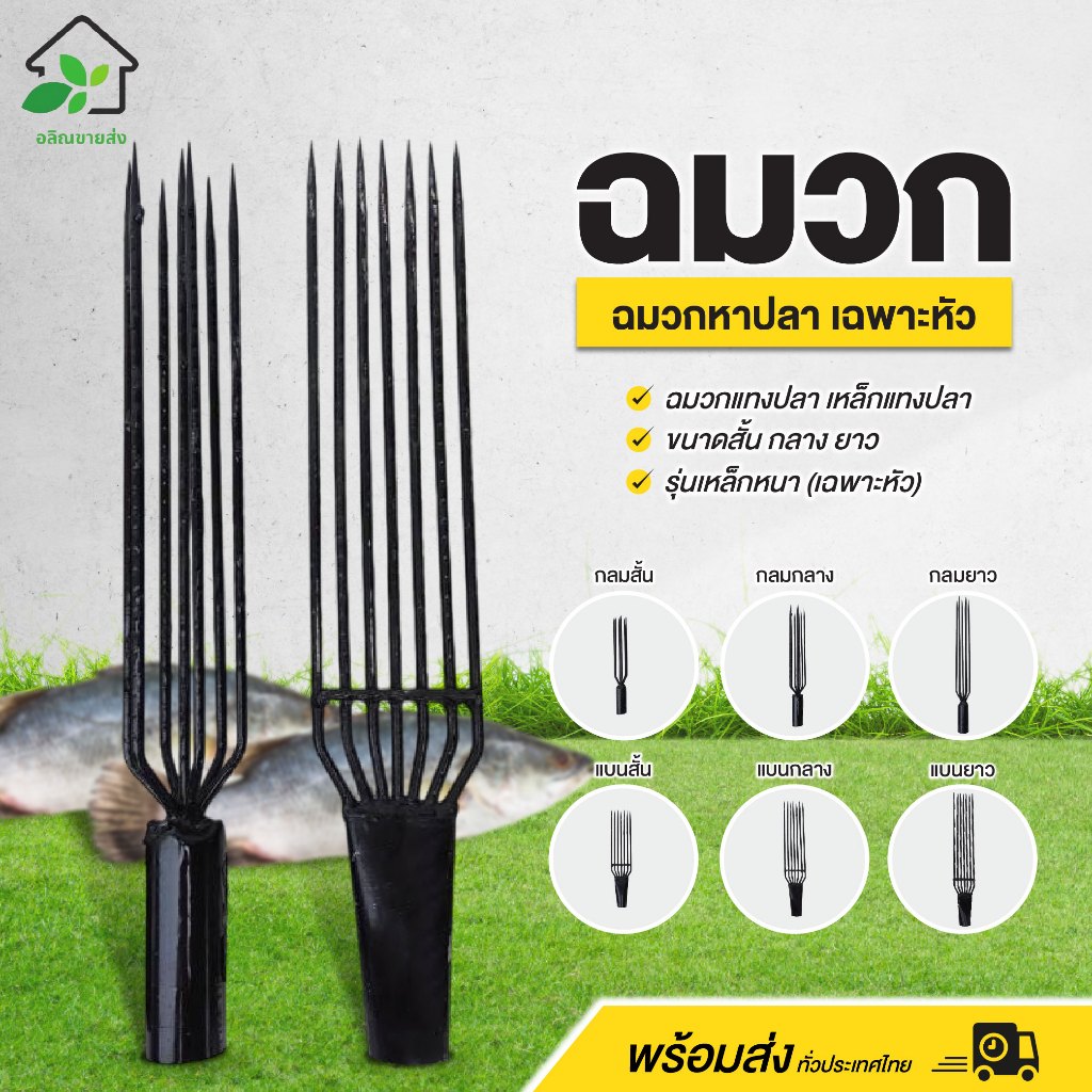 ฉมวกกลม / แบน ฉมวกแทงปลา เหล็กแทงปลา ใช้หาปลา (เฉพาะหัว) ขนาดสั้น / กลาง / ยาว พร้อมส่ง