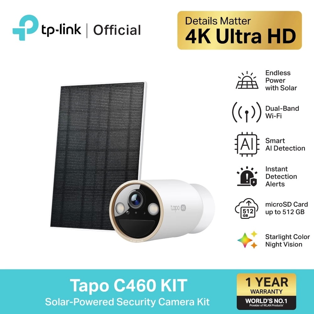 TP-LINK (Tapo C460 KIT) Solar-Powered Security Camera Kit กล้องความละเอียดสูงระดับ 4K 8MP ภาพคมชัด