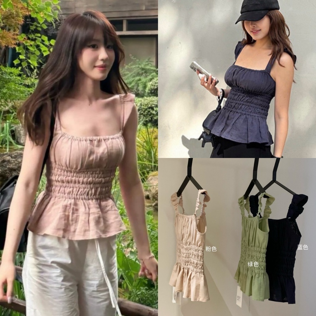 🧡🧵 🇰🇷 W6170 เสื้อสายเดี่ยว สม็อคช่วงเอว ใส่แล้วดูแล้วหุ่นเพรียว น่ารักมากๆค่า ผ้าแฟชั่นเกาหลี TAG WG.WE 🧵🧡