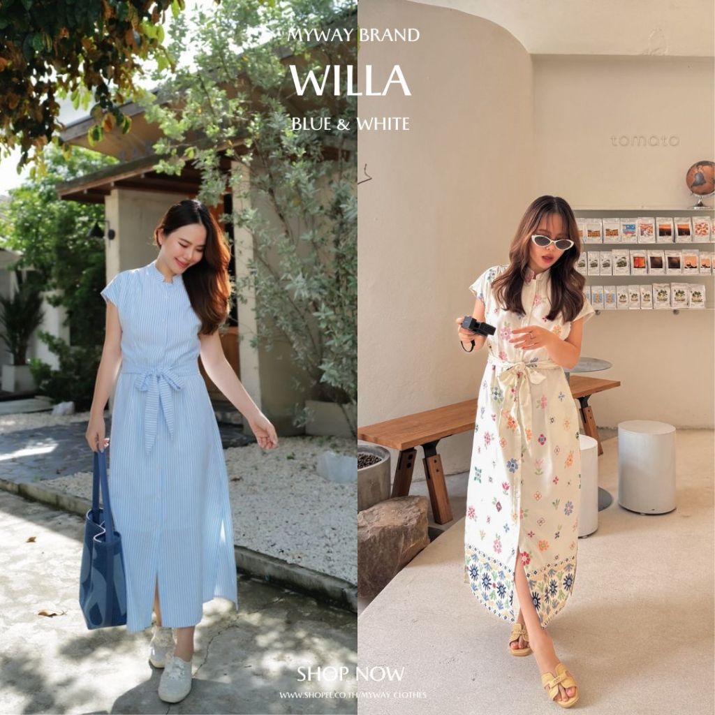 MyWay Brand : Dress - Willa Blue มีซับในทั้งชุด เดรสคอจีน ชุดทำงานสีฟ้า