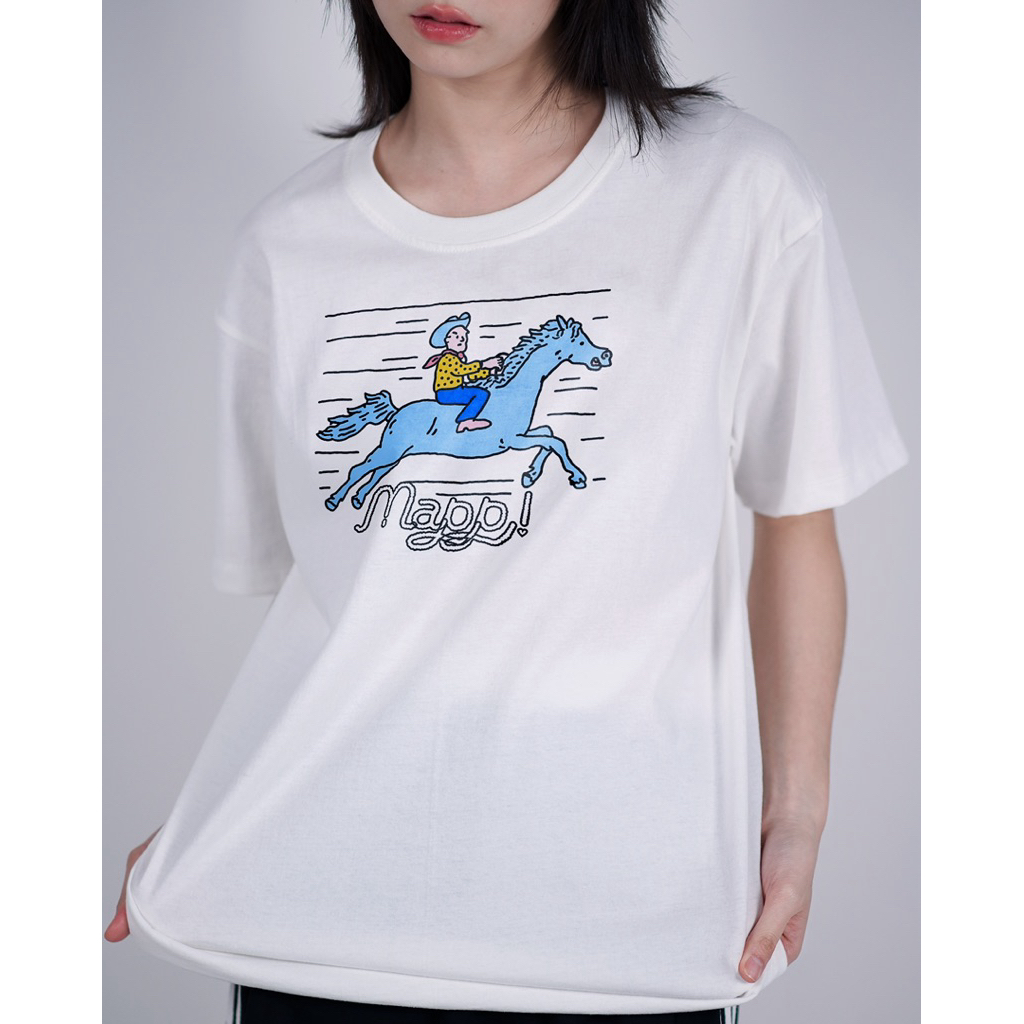 เสื้อยืดโอเวอร์ไซซ์ลายขี่ม้า Mappi! | อก 44” | สกรีน DTF | Cotton 100%