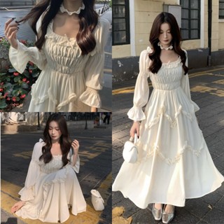 Blossom Closet💗เดรสแขนพอง แม็กซี่เดรส เอวสูง แขนยาว คอเหลี่ย…