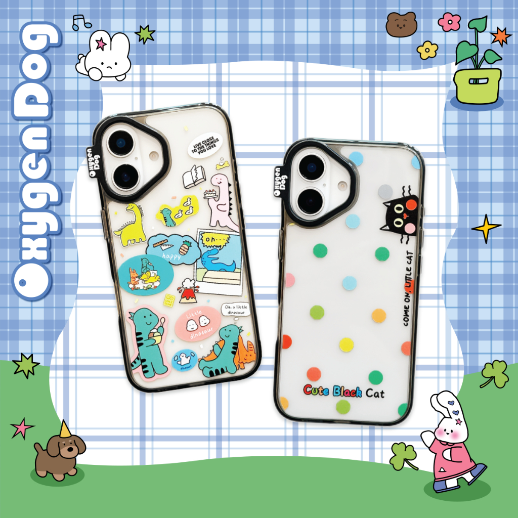 Oxygendog case เคสไอโฟน ลายการ์ตูน ไดโนเสาร์ แมวลายจุด For ipone 16ProMax 16 15ProMax 15 14 13