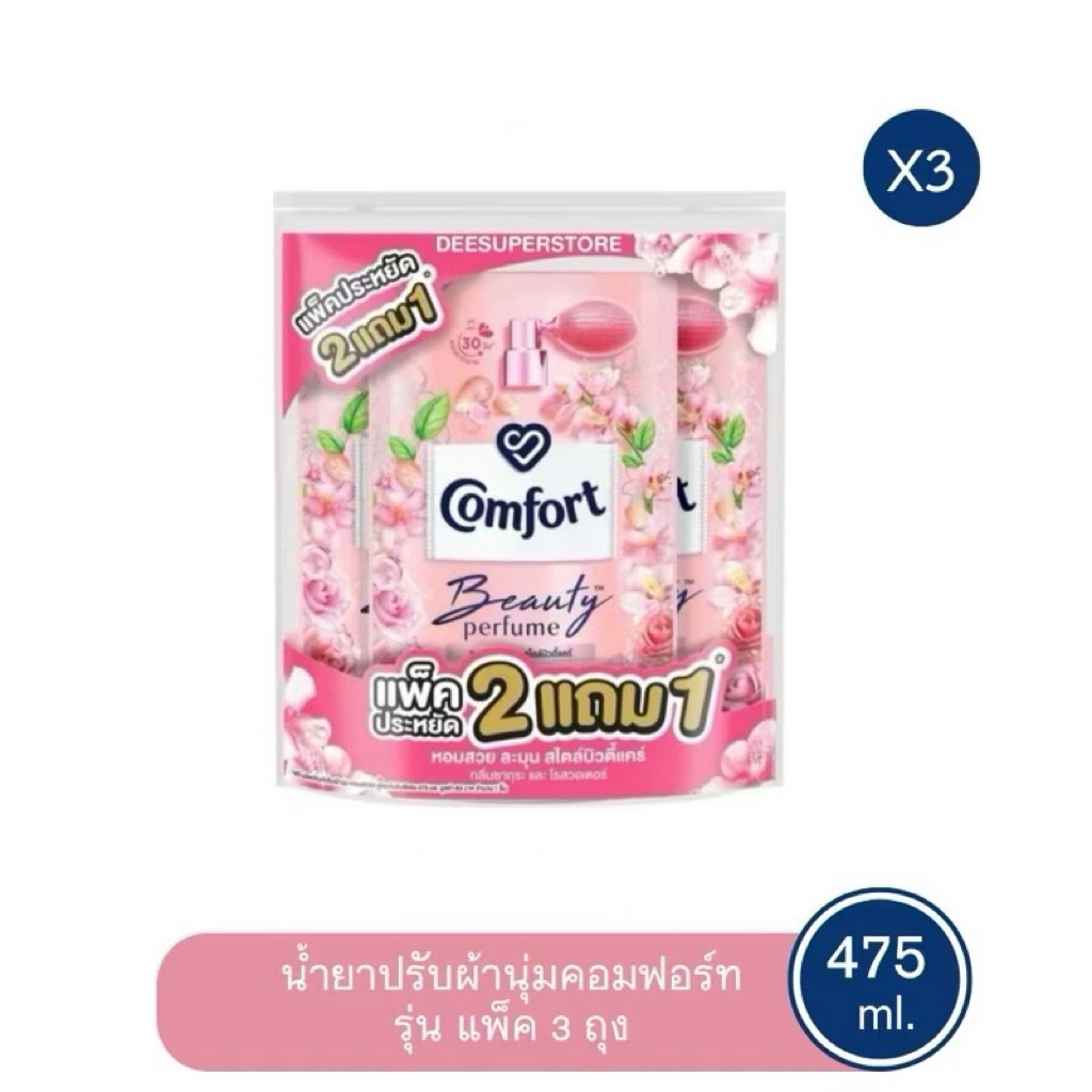 [แพ็ค2+1ถุง] คอมฟอร์ทปรับผ้านุ่มเพอร์ฟูม 470ml.