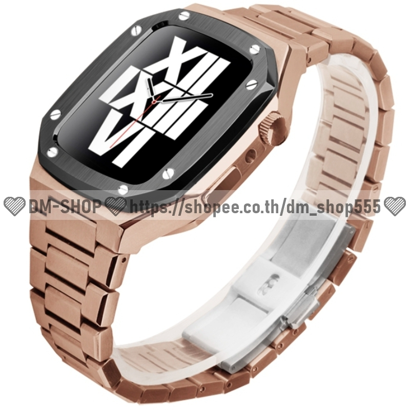 💚DM-SHOP💚สำหรับ Apple Watch เคสและสายสำหรับ เคสสเตนเลส สายนาฬิกายางฟลูออรีน ชุดแต่งสำหรับ 9 8 7 6 5 