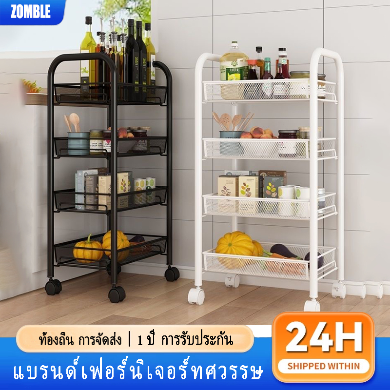 ชั้นวางรถเข็น 3/4/5ชั้น ชั้นวางของในครัว พร้อมตะขอและล้อเลื่อน+ที่มือจับแบบพกพา เคลื่อนย้ายสะดวก