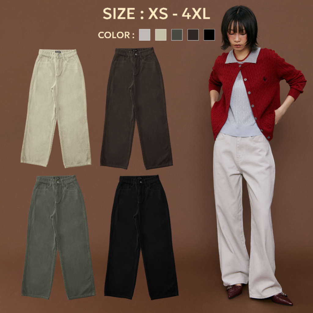 Bemingjeans061(XS-4XL)-Essential jeans กางเกงยีนส์ขายาวเอวสูง ทรงขากว้าง ใส่แล้วดูขายาว ผ้านิ่ม
