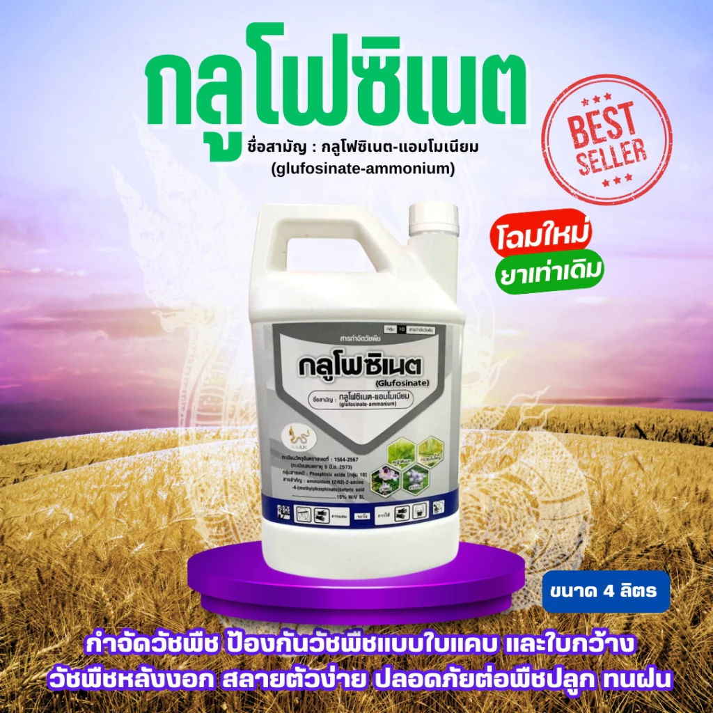 *โฉมใหม่%ยาเท่าเดิม* NAAK กลูโฟซิเนต 4 ลิตร กระติกขาว กลูโฟซิเนต แอมโมเนียม 15% W/V SL ยาฉีดหญ้า ทนฝน ทนฝน ป้องกันวัชพืช