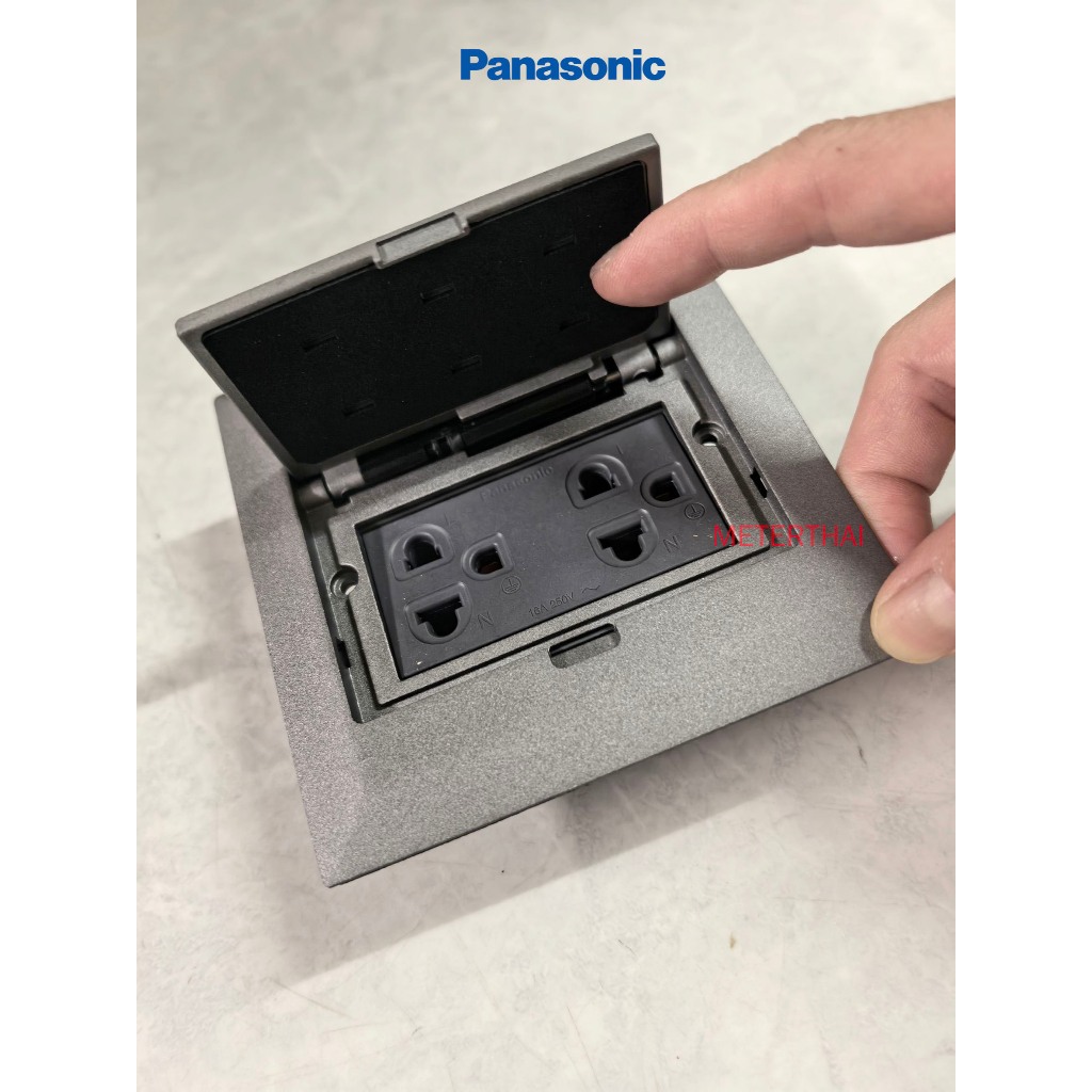 Panasonic POPUP DUFS1200LTH เต้ารับฝังพื้นพร้อมเต้ารับปลั๊กกราวด์คู่สีเทาด้าน