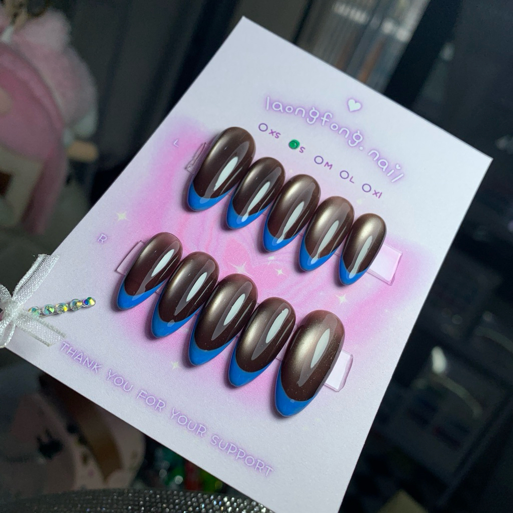 𝓵𝓪𝓸𝓷𝓰𝓯𝓸𝓷𝓰.𝓷𝓪𝓲𝓵 เล็บปลอมสำเร็จรูป 𐐪◡̎ สีลูกแก้วน้ำตาล𝐘𝐚𝟎𝟔 ปลายฟ้า𝟏𝟖 (แบบทรงแหลมกลาง) 𐐪 เปลี่ยนสี เปลี่ยนทรงเล็บได้𝐚