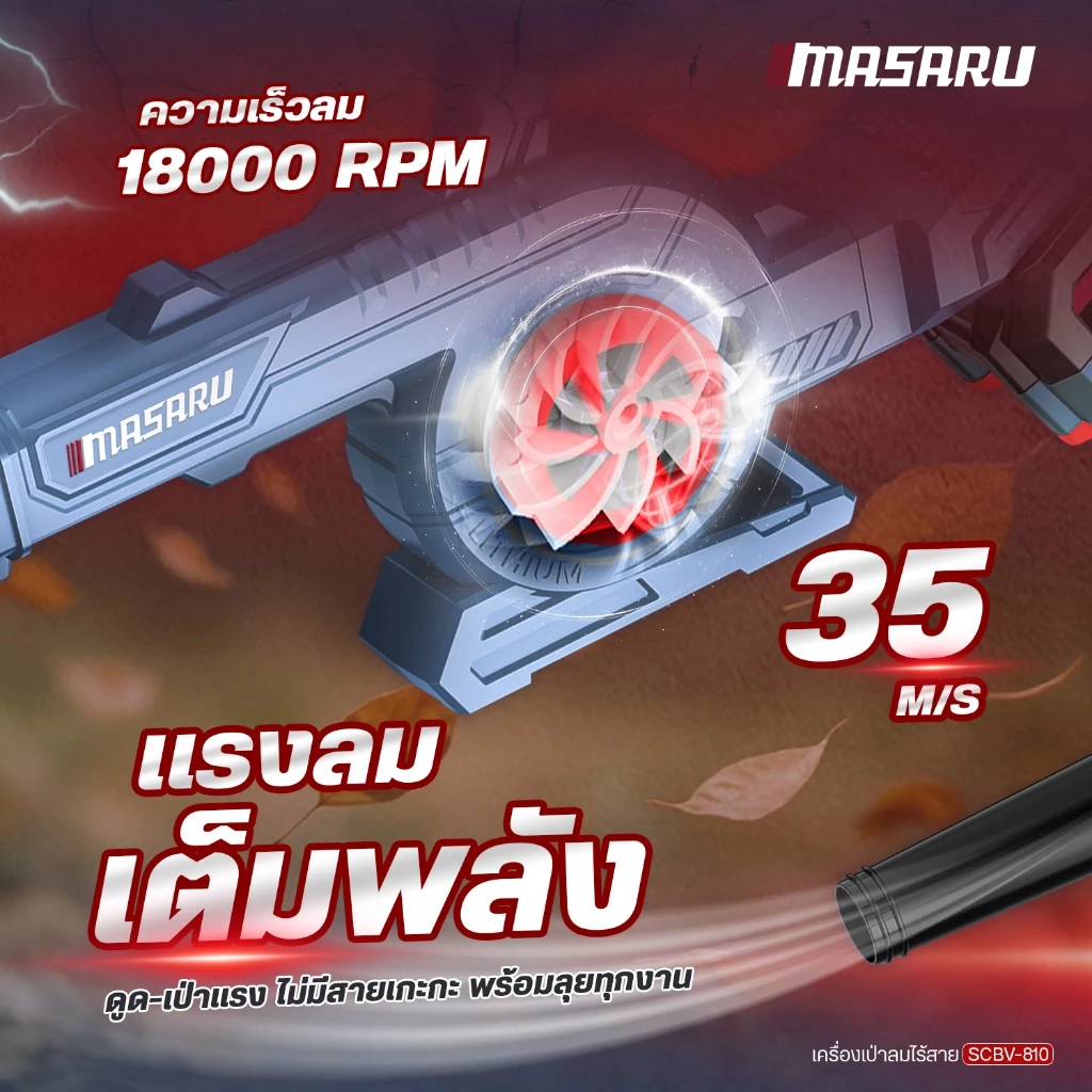 MASARU SCBV-810 เครื่องเป่าลม ไร้สาย 2in1 20V ใช้ได้ ทั้งเป่า และ ดูดฝุ่น thumbnail 6