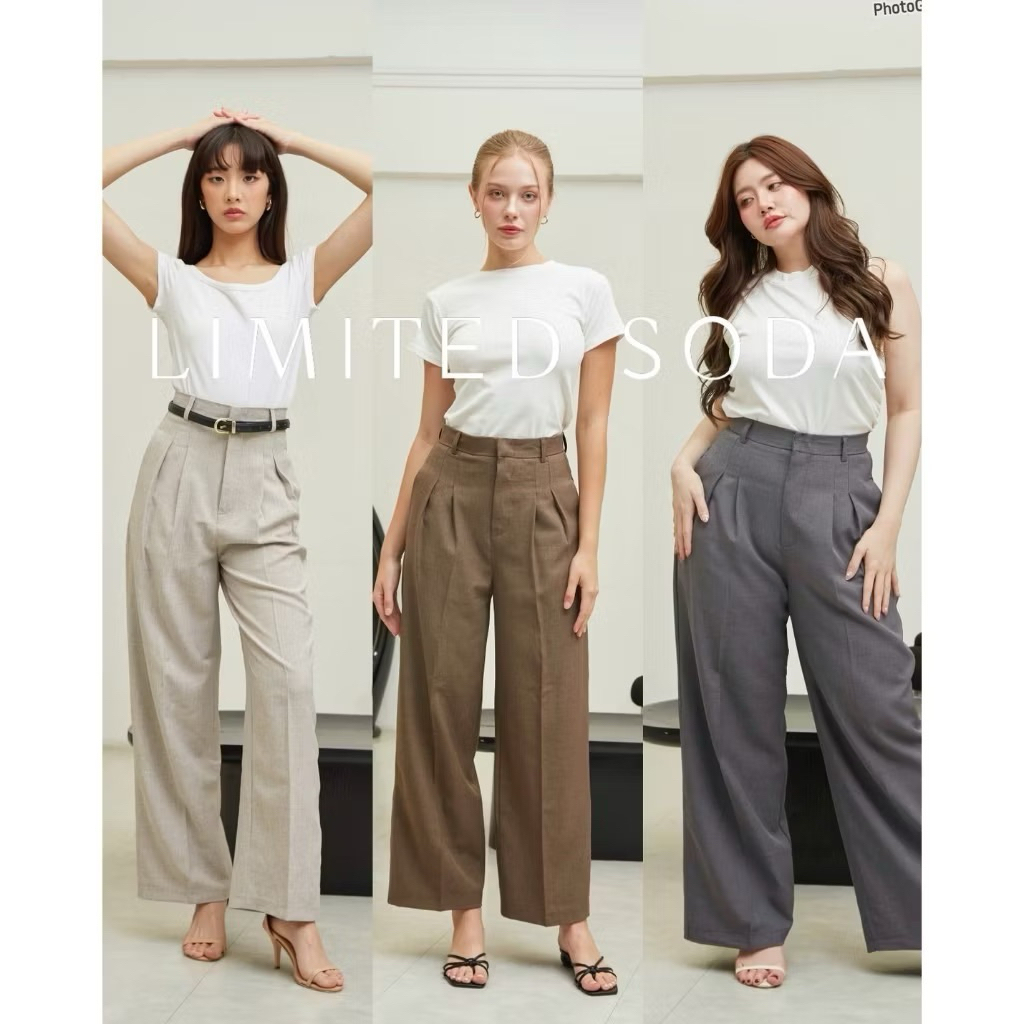 Arnika A11 Limited Soda Pants กางเกงทรงกระบอกใหญ่ผ้าโซดาตะขอหน้า สีครีม ไซส์L