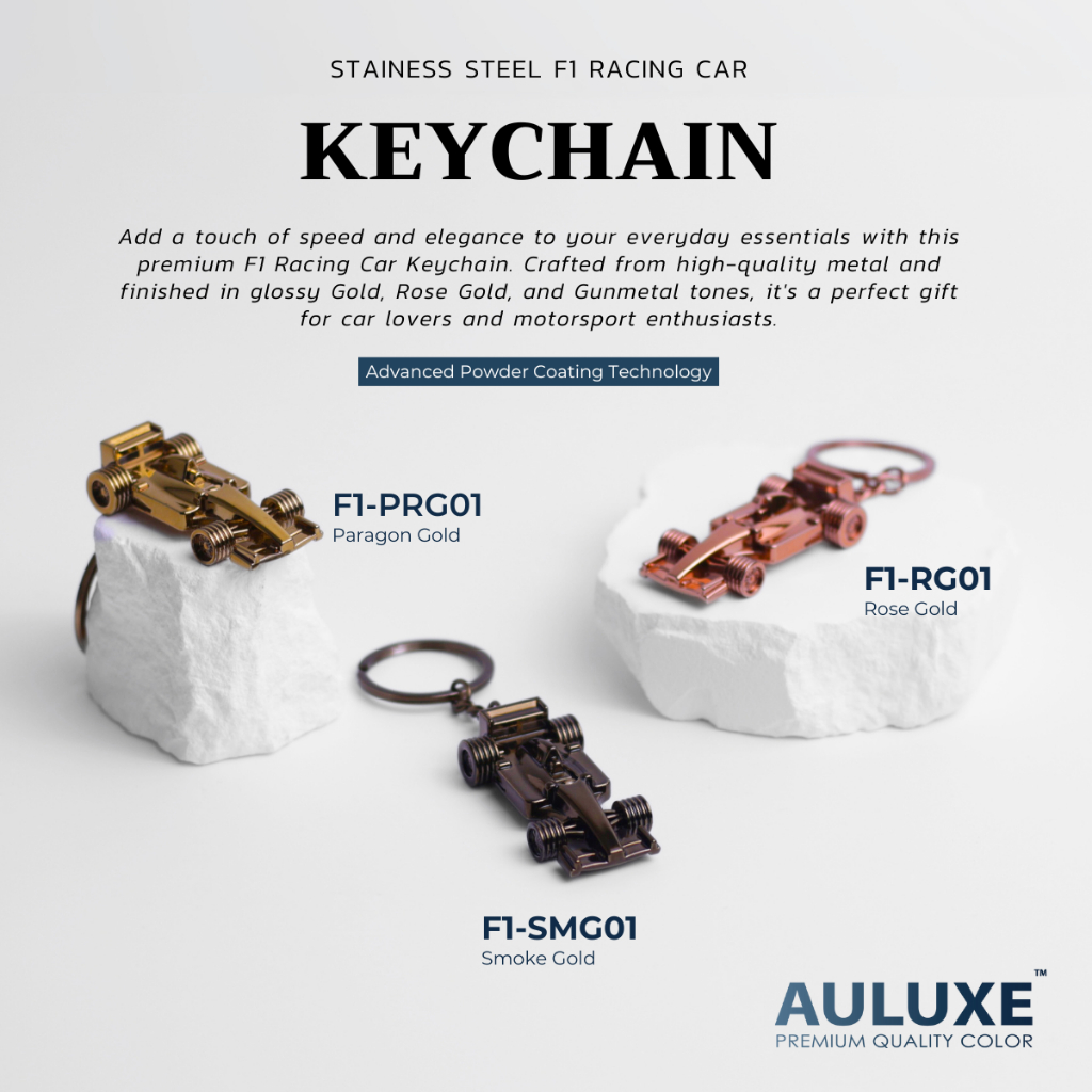 พวงกุญแจรถแข่ง F1 สแตนเลส Auluxe Keychain กว้าง 28 x ยาว 55 ซม. ทำสีด้วยระบบพาวเดอร์โค้ท