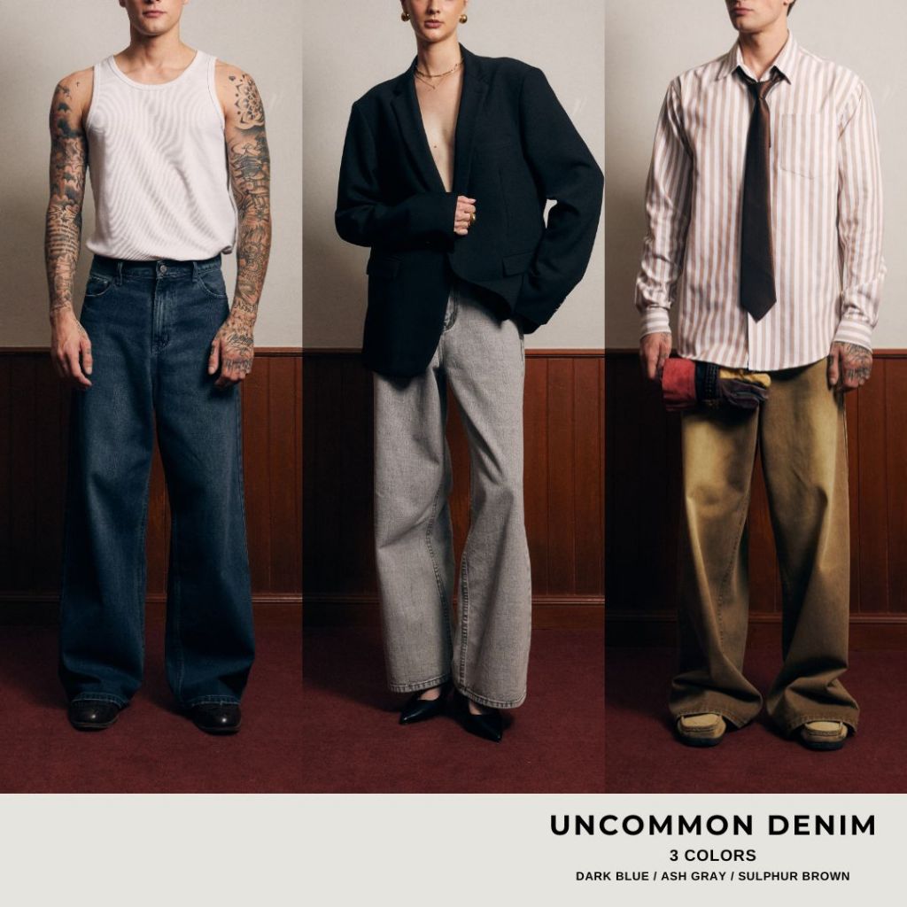 CU UNCOMMON DENIM กางเกงยีนส์ทรง Baggy Jeans เอวสูง unisex ใส่ได้ทั้งผู้ชายและผู้หญิง