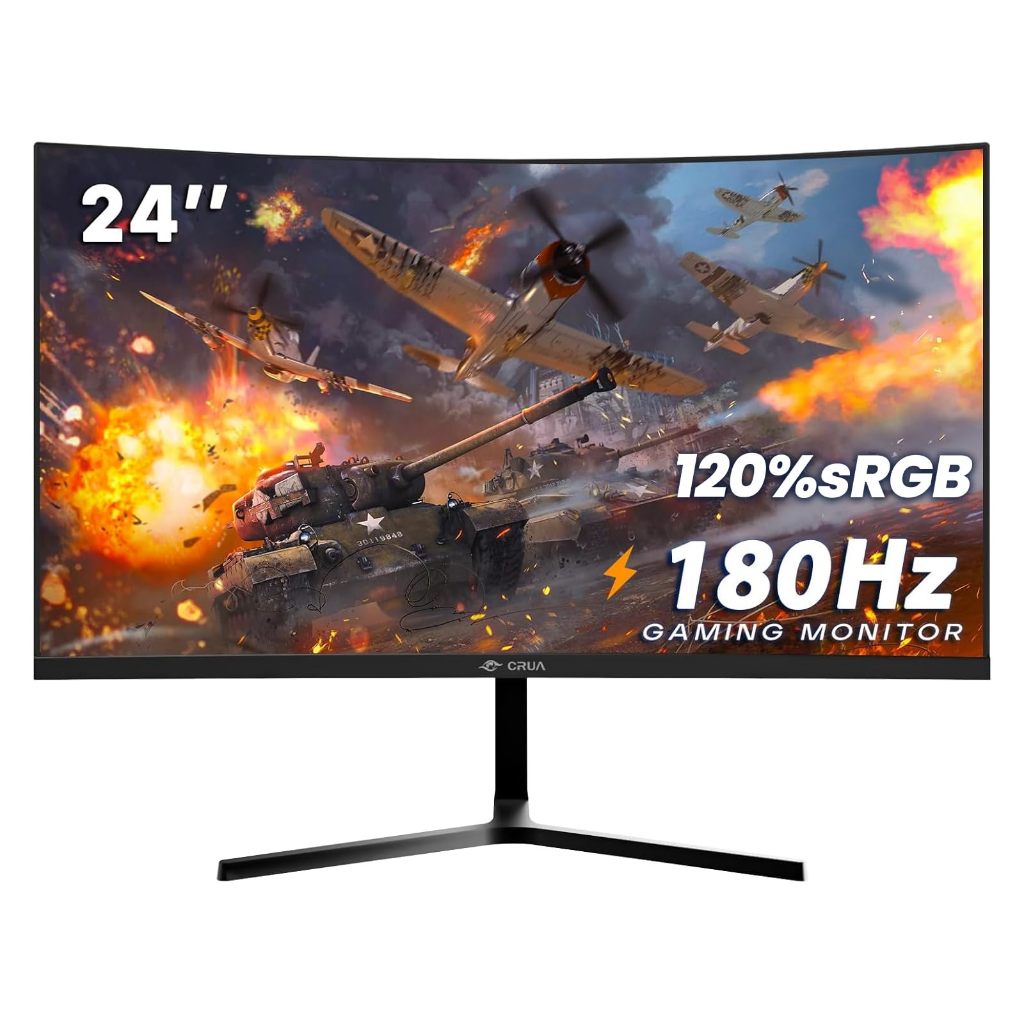 CRUA 24-inch curved gaming monitor,180Hz/144Hz FHD 1080P,office and gaming HDMI & DP Black