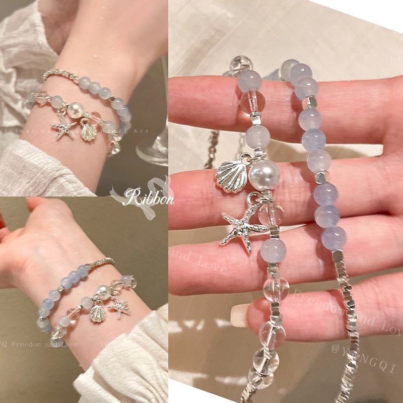 RibbonIsland🩵สร้อยข้อมือ สร้อยคอพร้อมจี้ จี้เปลือกหอย ปลาดาว วินเทจ พลอยเทียม สไตล์โบฮีเมียน pearl เข้ากับทุกการแต่งกาย