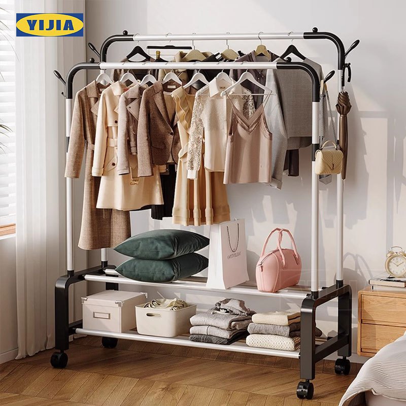 YIJIA ราวตากผ้า  ราวมินิมอล ตากผ้าบาร์คู่ ประหยัดพื้นที่  ราวเเขวนผ้าเหล็ก รับน้ำหนักได้50kg