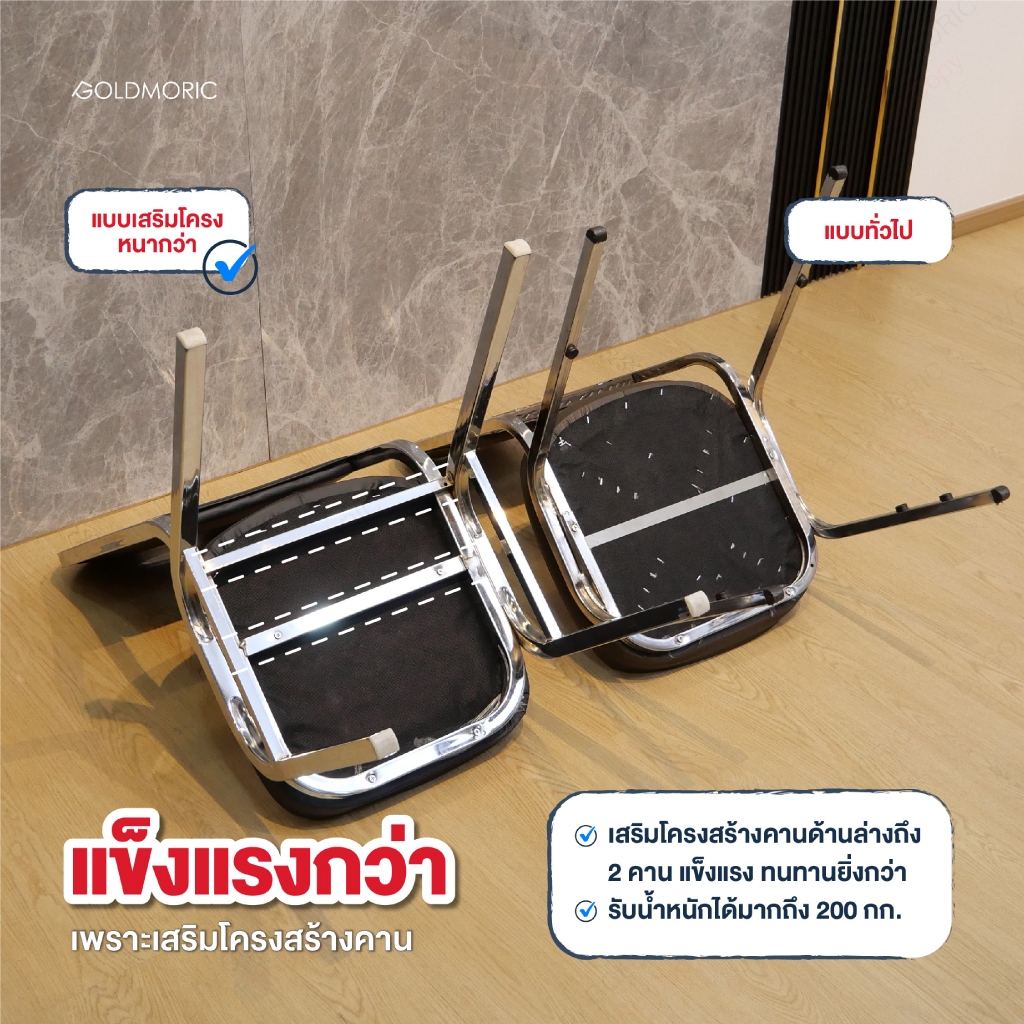 Goldmoric (พร้อมจัดส่ง) เก้าอี้จัดเลี้ยงเบาะหนัง โครงเหล็กชุบโครเมี่ยม พนักพิงใหญ่ เก้าอี้สัมนาเกรดพรีเมี่ยม - รูปที่ 4