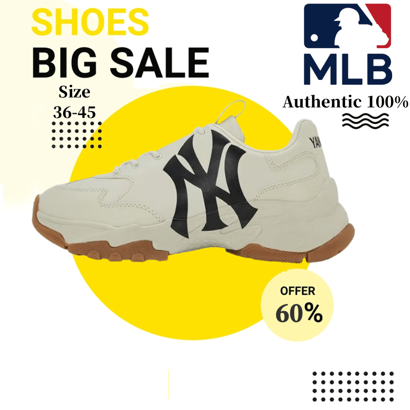 💯ของแท้ 💯MLB Big Ball Chunky รองเท้ากีฬาชายและหญิง UNISEX สันทนาการ เบจ รองเท้าเพิ่มความสูง