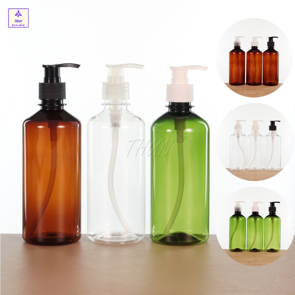ขวด PET 450 ml รุ่น P3 + หัวปั๊มสบู่เหลว รุ่น L09 ขวดปั๊มเปล่า ใช้ใส่ ครีมอาบน้ำ แชมพู ครีมนวดผม โลชั่น