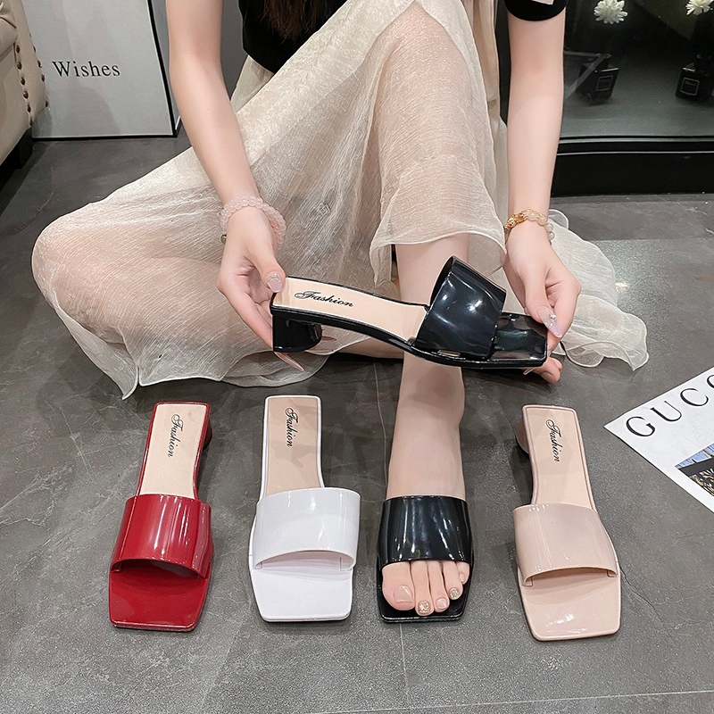 buyplus001 รองเท้าแตะ แบบสวม แฟชั่นผู้หญิง หัวเหลี่ยม ใส่สบาย เรียบหรู  พร้อมส่งในไทย S-220