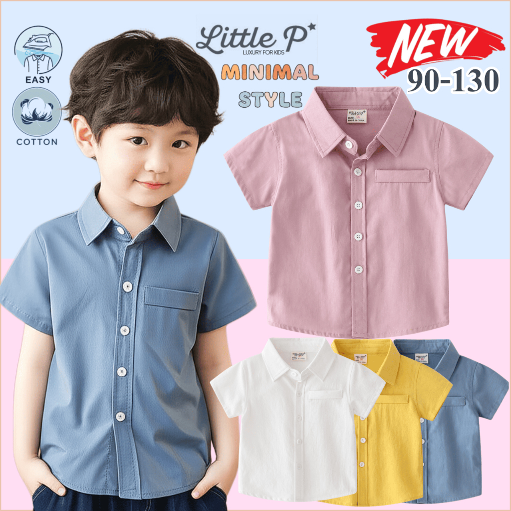 🌟🇹🇭 ส่งด่วน🌟 ใหม่ เสื้อเชิ้ตเด็กชาย เชิ้ตแขนสั้นเด็กชาย เสื้อผ้าเด็ก อายุ​ 1-7 ปี By Little.P