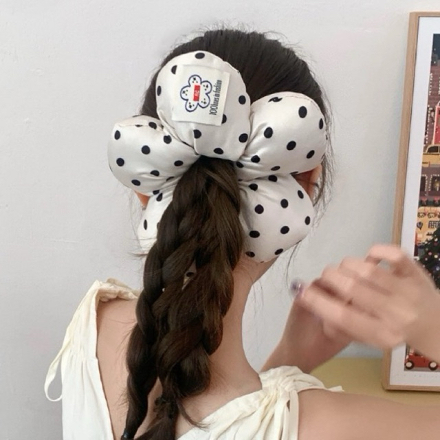 (พร้อมส่ง🖤) Polka dot striped flower hair ยางรัดผมโดนัท ยางรัดผมลายจุด