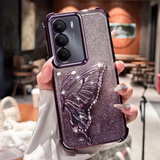เคส กริตเตอร์ หรูหรา สำหรับ Realme C71 C85 C75 Note70 เคส กันกระแทกมุม กันกล้อง ผีเสื้อ น่ารัก ตั้งได้