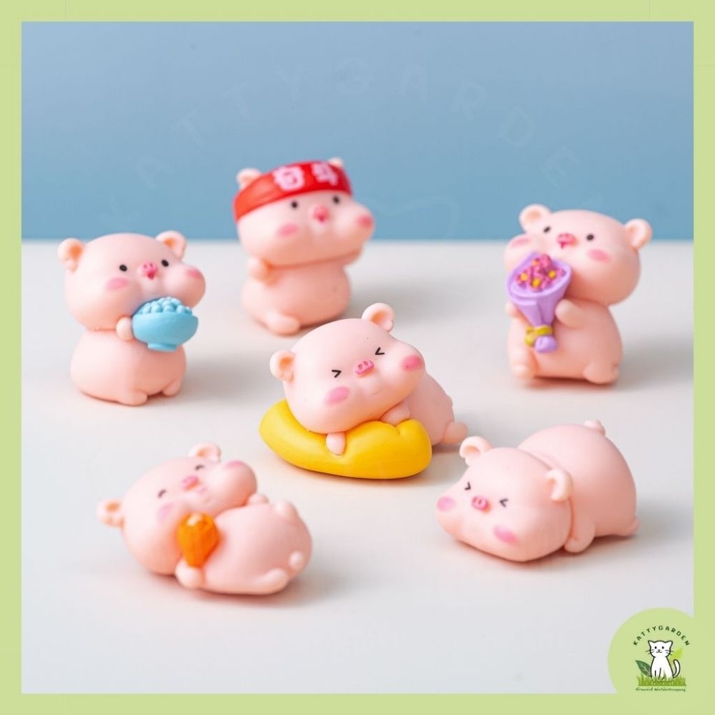 Mini doll ตุ๊กตาเรซิ่นน้องหมูตัวชมพูน่ารัก มี 6 แบบ รูปปั้น
