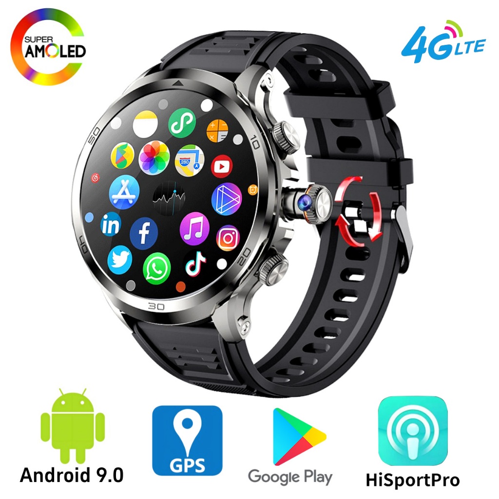 สมาร์ทวอทช์รองรับ 4G ระบบ Android หน้าจอ 1.95 นิ้ว GPS กล้องคู่ Wi-Fi ใส่ซิมการ์ด  ใส่บัตรโทรศัพท์เพื่อโทรออกและรับสาย