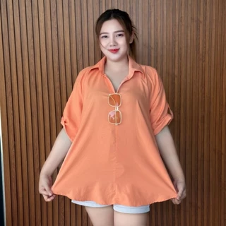 เสื้อคอปกแต่งกระดุมแขน ฟรีไซส์/โอเวอร์ไซส์ ผ้าคอตตอน เสื้อผ้าแฟชั่นผู้หญิง ฟรีไซส์/โอเวอร์ไซส์ ผ้านิ่มใส่สบาย