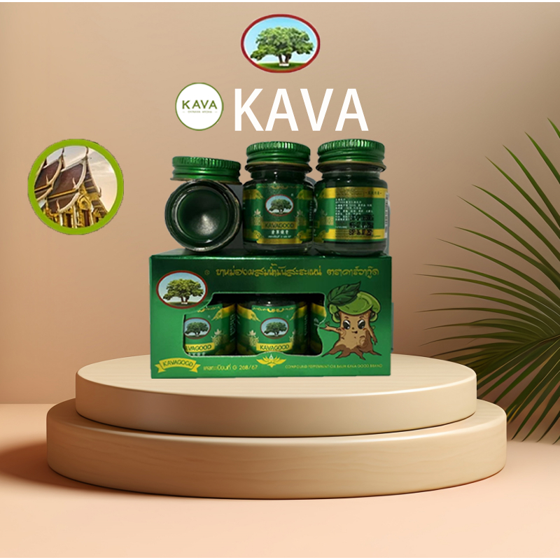 ยาหม่องเครื่องสมุนไพร แบรนด์KAVAGOOD(บรรจุ 15g×3ขวด) Herbal balm with peppermint oil สินค้าพร้อมส่ง Ready to ship produc