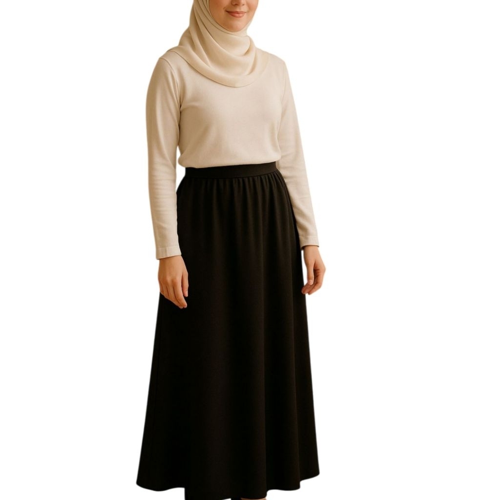 กระโปรงทรงเอ ผ้าสลาฟ เอวยางยึด คาวมยาว 38 นิ้ว