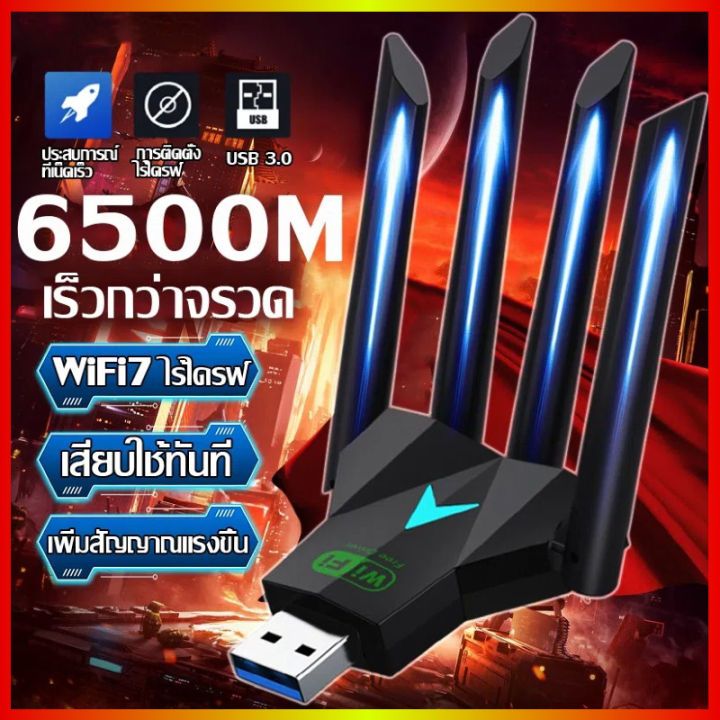 ตัวรับสัญญาณเครือข่าย WiFi 6500Mbps (2.4GHz-5.8GHz USB) ตัวรับสัญญาณ USB3.0 Wi-Fior