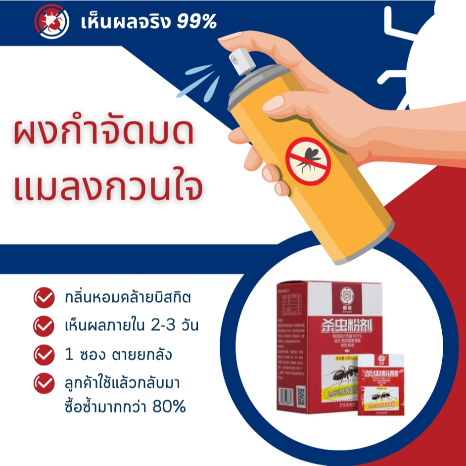 ยาฆ่ามด ผงฆ่ามด ผงกำจัดมด เหยี่อกำจัดมด ฆ่ามดได้ทุกสายพันธุ์ ตายยกลัง เห็นผลเร็ว ปลอดภัยต่อคน กำจัดมดได้ผล 100%  5g.