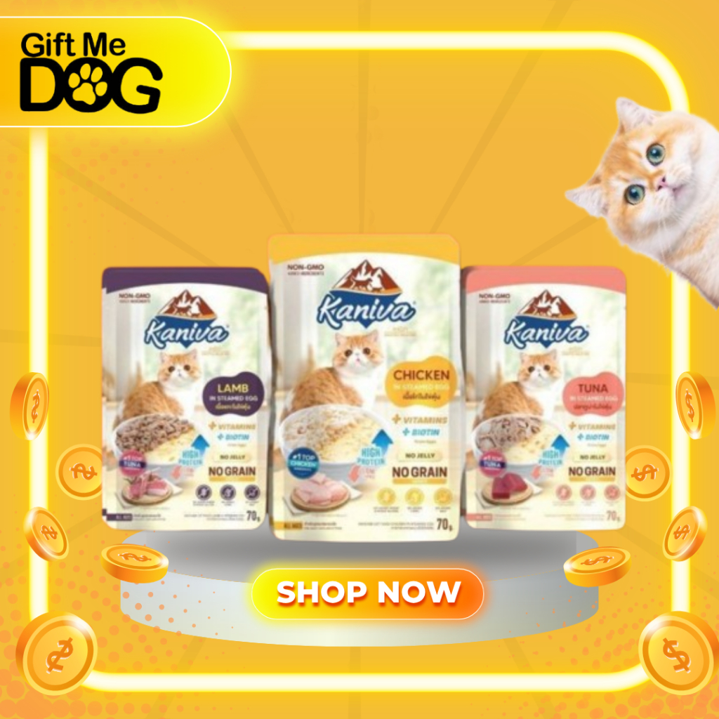 Kaniva Steamed Egg Wet Food อาหารเปียกคานิว่า ในเนื้อไข่ตุ๋น 70g. มีให้เลือก 3 สูตร