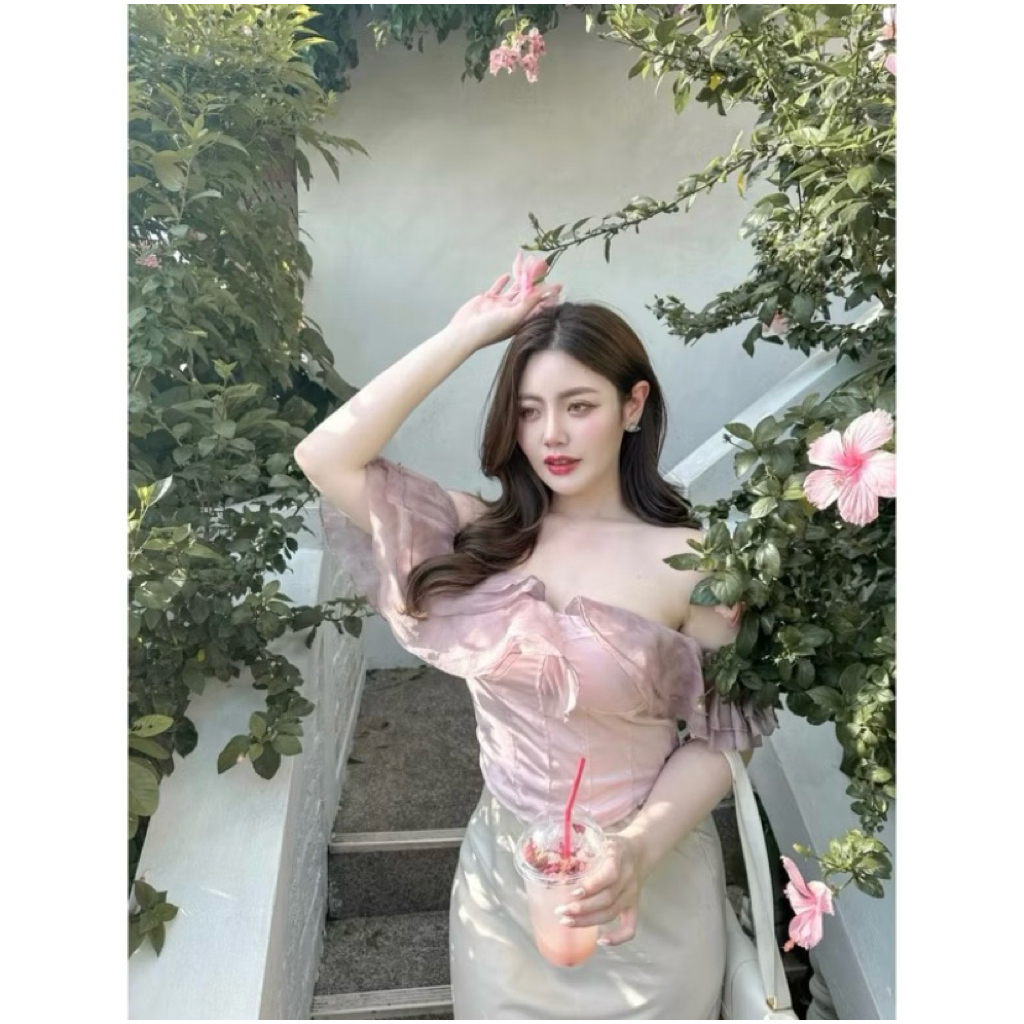 ส่งต่อ 🎀 เสื้อเกาะอกลาย Pink clouds size xl ร้านlalamer