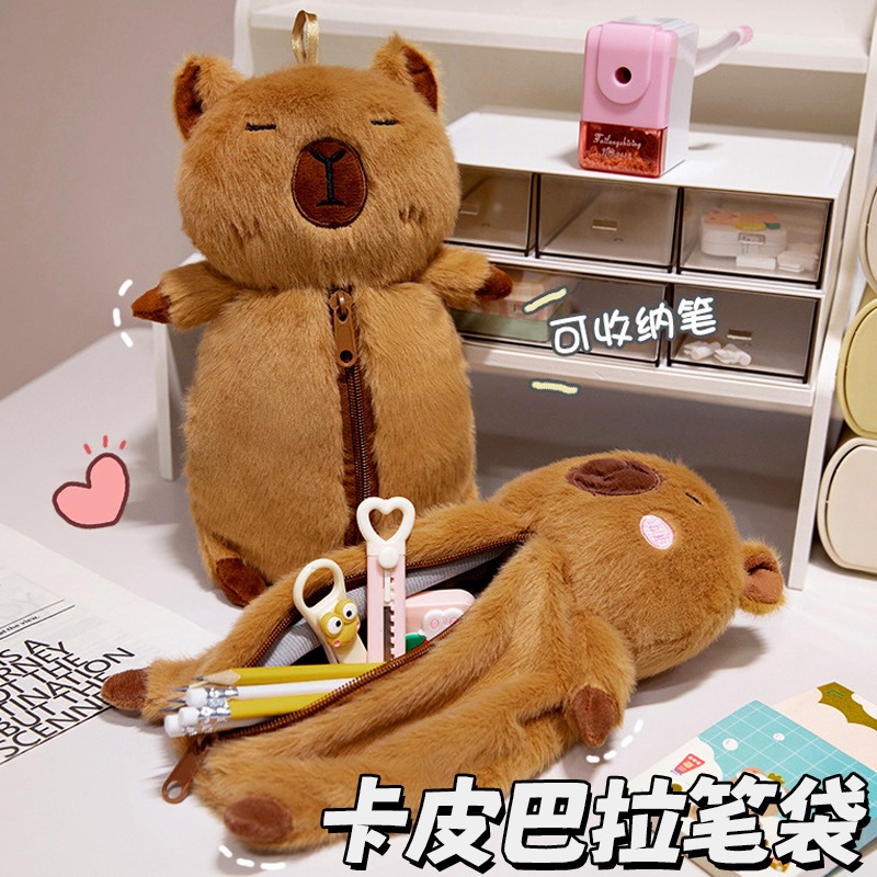 กระเป๋าปากกา ดินสอของเล่น Capybara ความจุขนาดใหญ่, คุณภาพสูงตุ๊กตาเครื่องเขียนมัลติฟังก์ชั่นนักเรียน