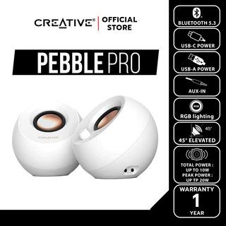 CREATIVE SPEAKER PEBBLE PRO ลำโพง 2.0 บูลทูธ 5.3 สีขาว เชื่อมต่อผ่าน USB-C พร้อมไฟ RGB