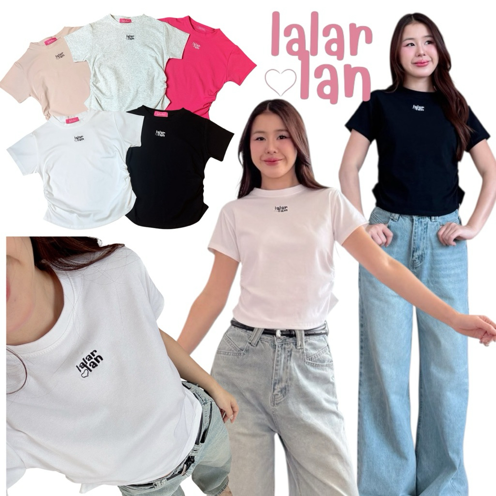 เสื้อยืดคอกลมย่นข้างผ้ายูนิโคล่