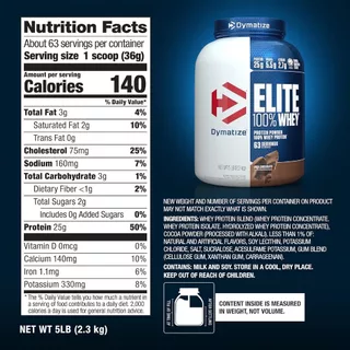 Dymatize Nutrition Elite 100% Whey - Whey Protein 5 Lbs. เวย์โปรตีน เวย์โปรตีน เพิ่มกล้ามเนื้อ ลดไขมัน