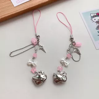 น่ารักสไตล์เกาหลี สายคล้องโทรศัพท์ลายคิตตี้สีชมพู ดีไซน์น่ารัก น่ารัก เชือกแขวนโทรศัพท์ Ccd เชือกคล้องโทรศัพท์มือ