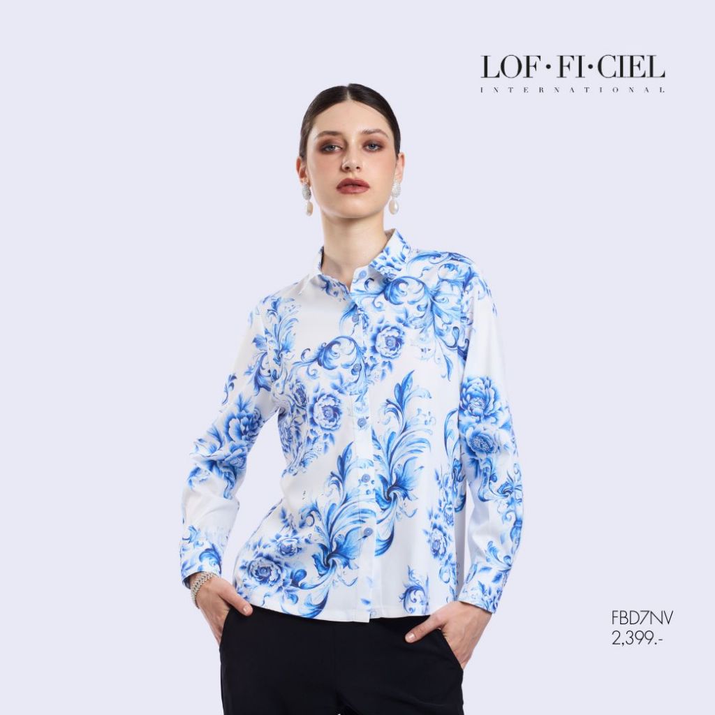 LOF-FI-CIEL เสื้อเชิ้ตผู้หญิง อิมพีเรียล แขนยาว สีฟ้า FBD7NV